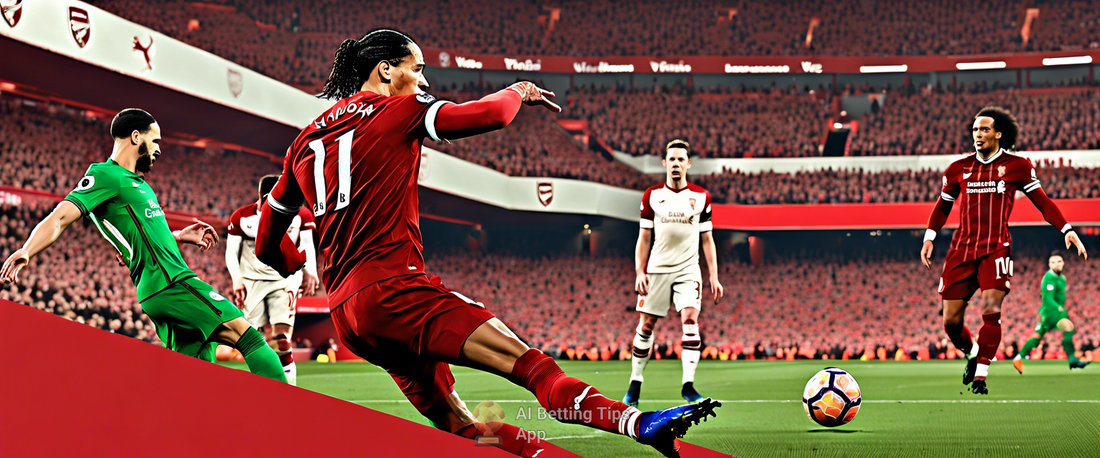 Virgil van Dijk celebrating after scoring against Arsenal in Premier League.