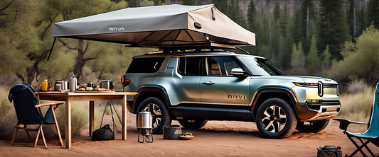 Rivian Travel Kitchen accessory for outdoor cooking on tailgate.