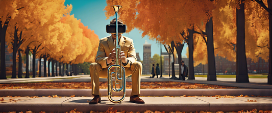 Trombone Champ VR game graphic featuring colorful trombones and characters