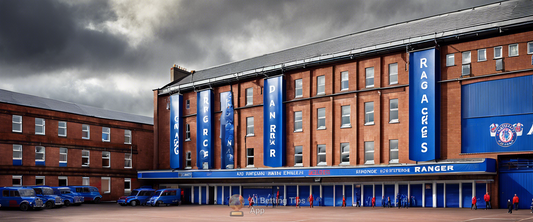 Rangers FC logo and Ibrox Stadium image for League Cup match.