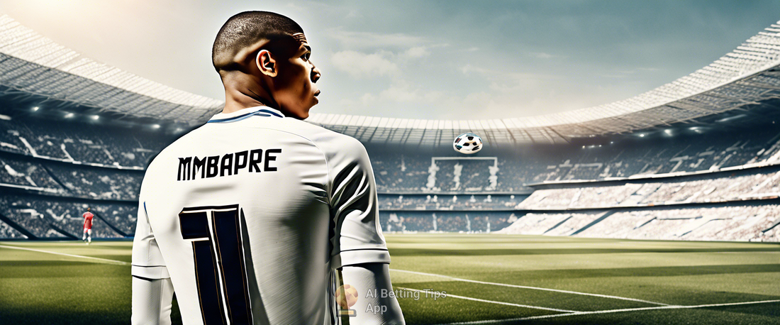 Kylian Mbappe during a match with Real Madrid jersey.