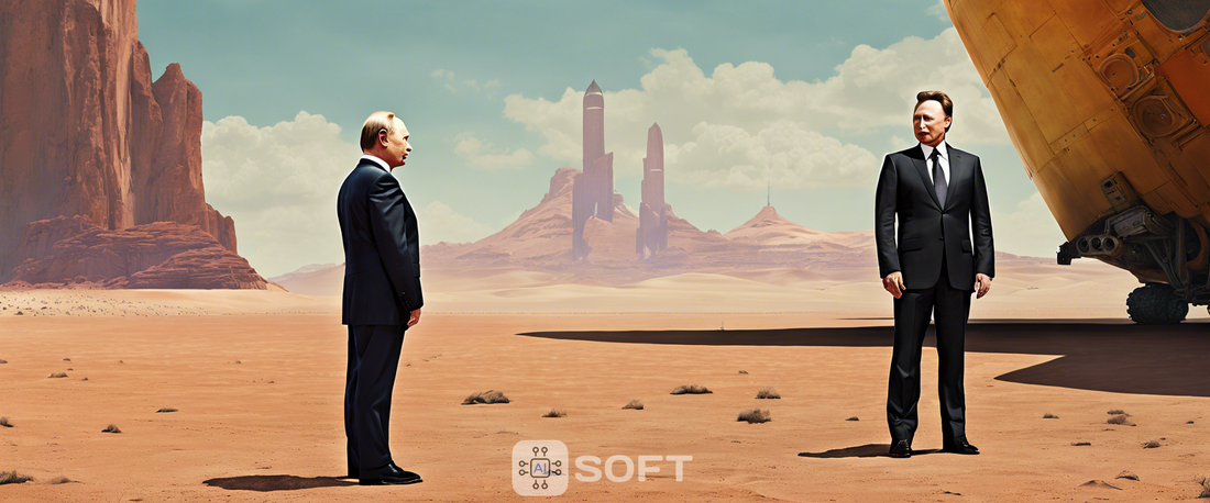 Elon Musk and Vladimir Putin engage in discussions about business and global politics.