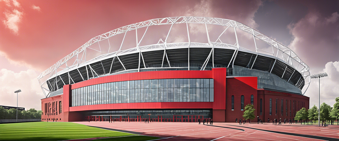 Manchester United stadium concept with fans cheering and modern design