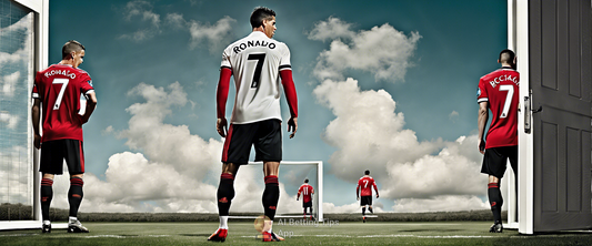 Cristiano Ronaldo at Manchester United in iconic red jersey.