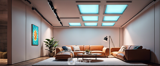 Nanoleaf Skylight ceiling lights showcasing vibrant colors and patterns.