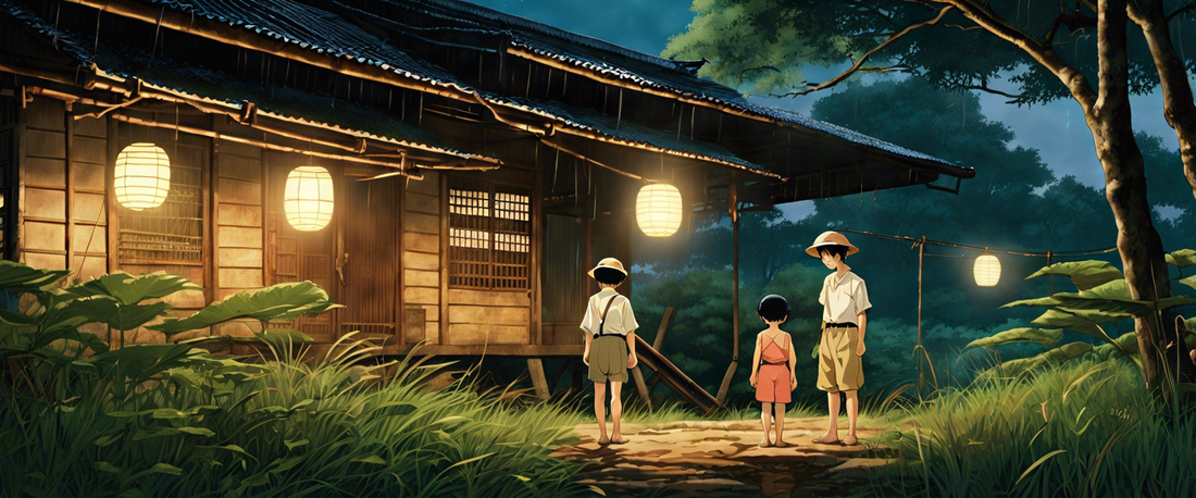 Grave of the Fireflies movie poster featuring two siblings in wartime Japan.