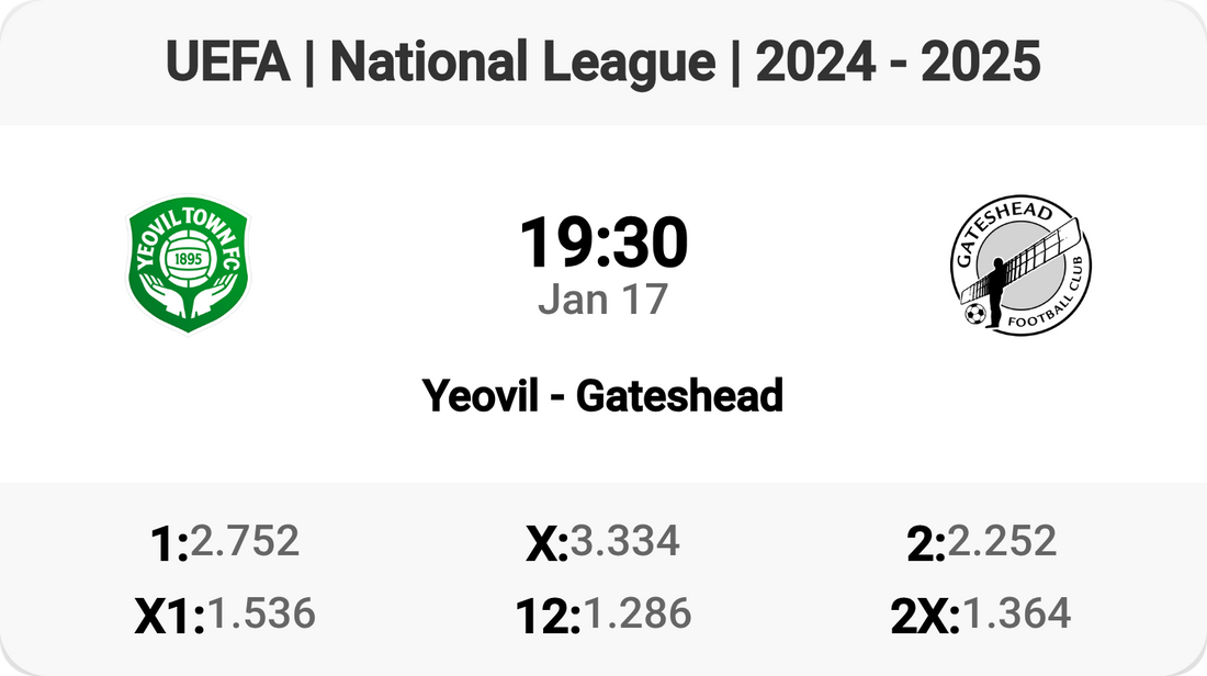 Exciting Clash: Yeovil vs Gateshead Tomorrow!