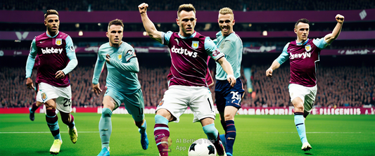 Aston Villa players celebrating after the match against Bologna in Champions League.